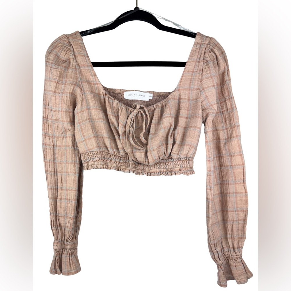 Nectar Clothing Boho Peasant Plaid Crop Top S